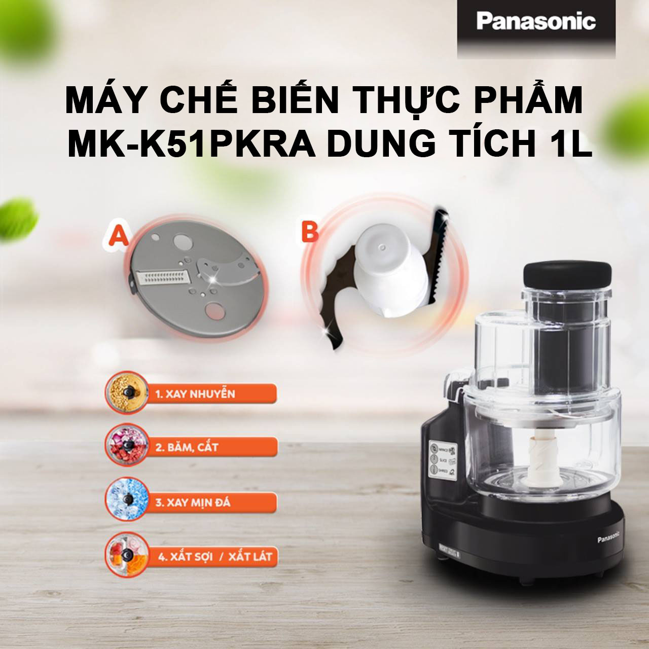 Máy xay chế biến thực phẩm 11 chức năng Panasonic MK-K51P dung tích 1 Lít