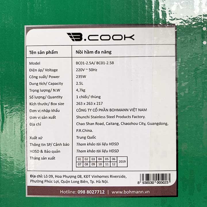 Nồi hầm đa năng 2.5 lít B.cook Bohman BC01-2.5A (nồi cơ) chính hãng, bảo hành 12 tháng