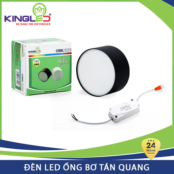 Đèn Led ống bơ tán quang Kingled 12W OBK-12 vỏ đen, đổi mới 2 năm