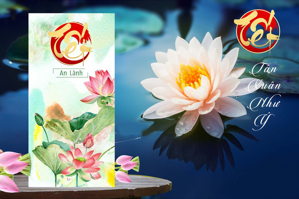 Bộ 10 phong bao lì xì Tết Nguyên Đán Việt Nam mẫu Hoa Sen