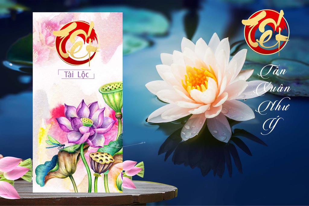 Bộ 10 phong bao lì xì Tết Nguyên Đán Việt Nam mẫu Hoa Sen