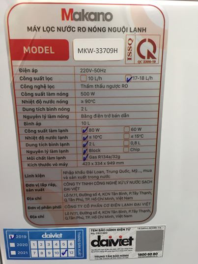Máy lọc nước RO nóng nguội lạnh Makano MKW-33708H chính hãng, bảo hành 5 năm (8 lõi)