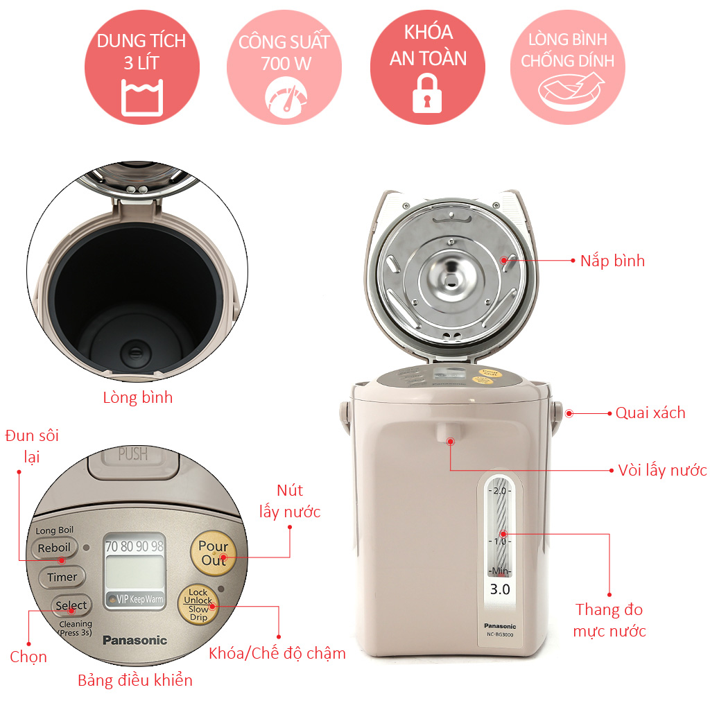 Bình Thuỷ Điện Panasonic 2.2 Lít NC-EG2200CSY