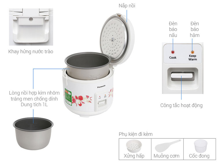 Nồi Cơm Cơm Điện Panasonic SR-MVN107LRA 1 Lít Malaysia Nồi cơm điện Panasonic SR-MVN107LRA dung tích 1 Lít sản xuất tại Malaysia, hàng chính hãng bảo hành 12 tháng