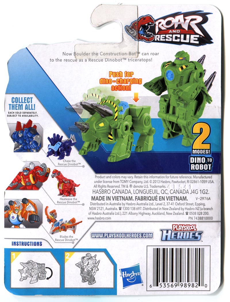 Robot Transformers Playskool Heroes Rescue Bots Boulder the Rescue Dinobot (Box)