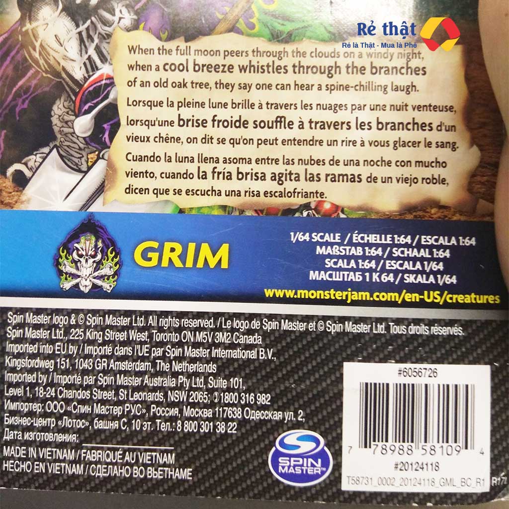 Đồ chơi mô hình Xe Monster Jam Grave Digger Truck và Grim Creatures (Box)